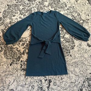 Teal Long Sleeve Dress with Tie Waist